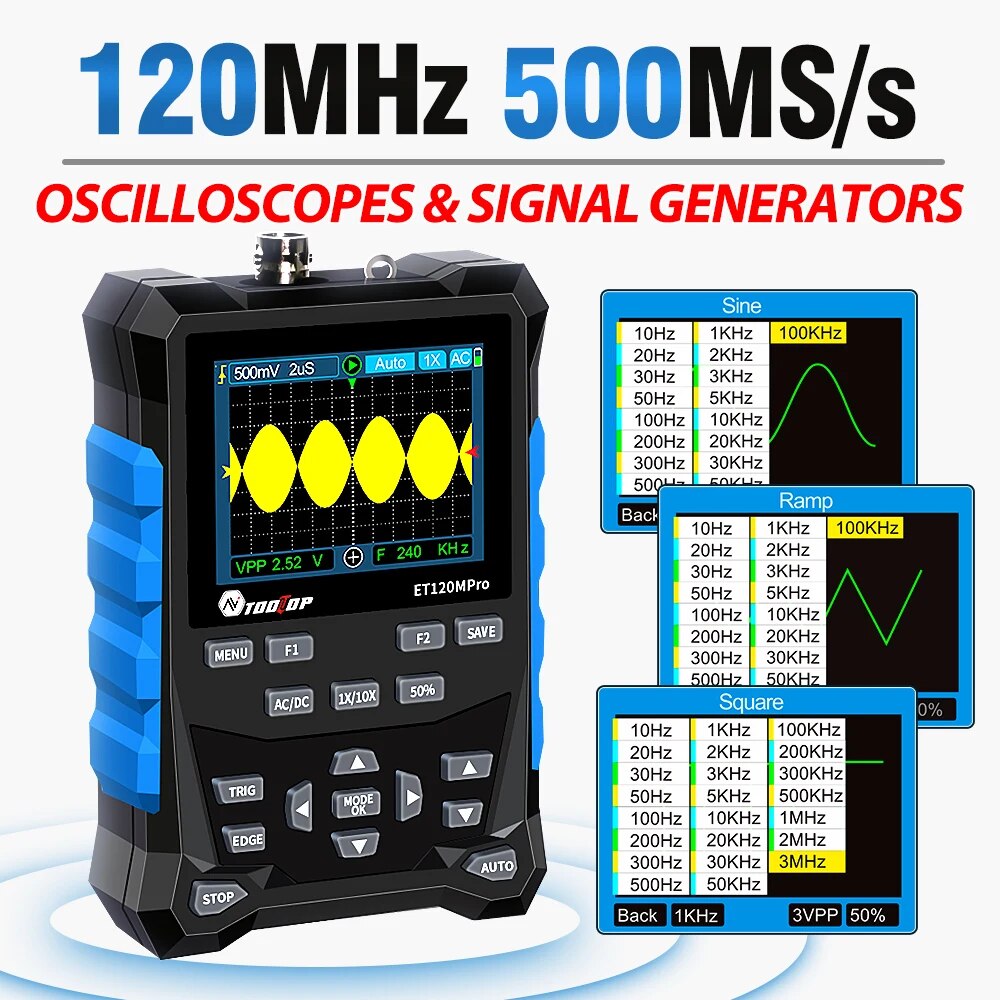 Signal Generator Spectrum Analyzer - TOOLTOP ET120MPro Osciloscopio Digital portátil 120MHz